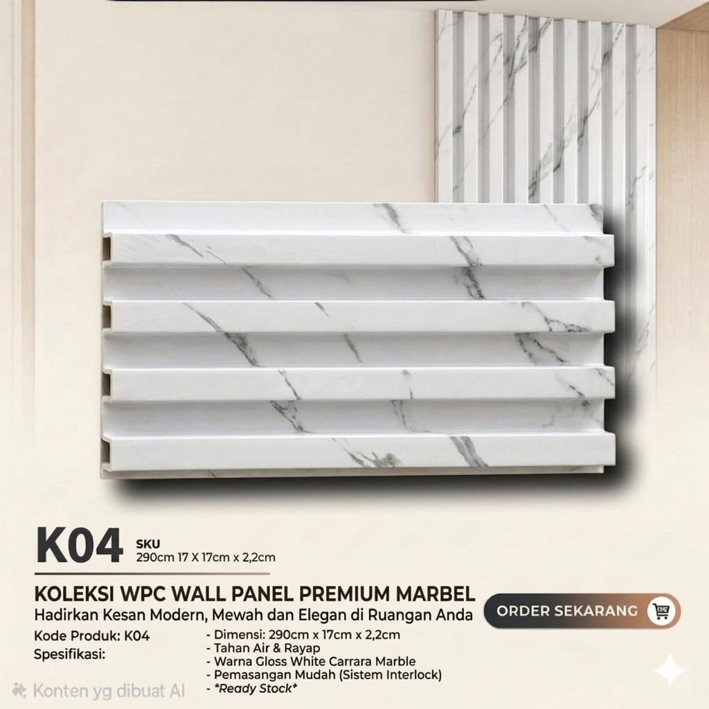 WPC Wall Panel Premium Marble - K04 (Gloss White Carrara)