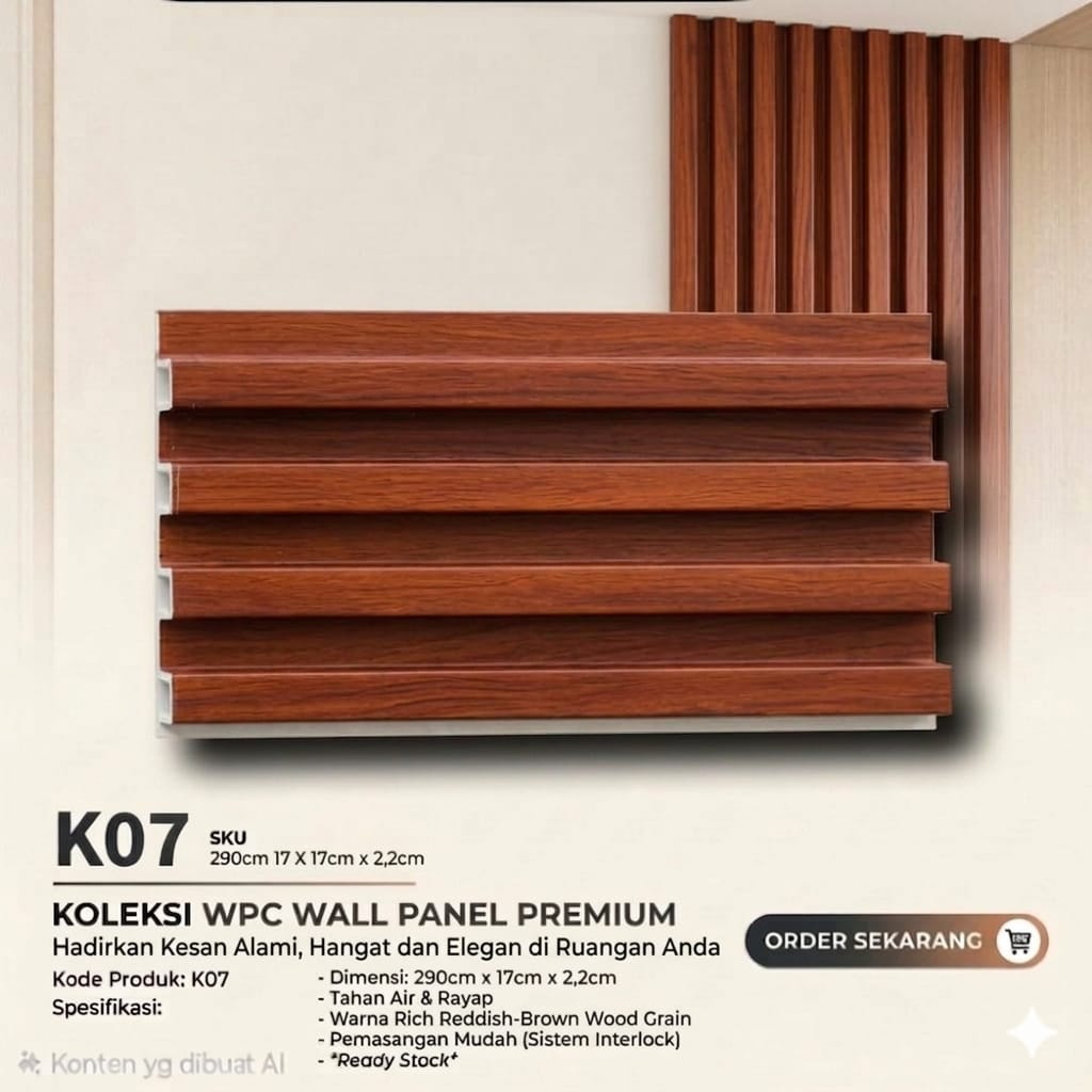 WPC Wall Panel Premium Wood Grain - K07 (Rich Reddish-Brown)
