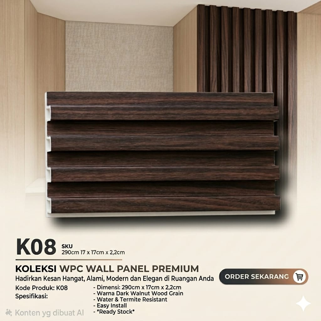 WPC Wall Panel Premium Wood Grain - K08 (Dark Walnut)