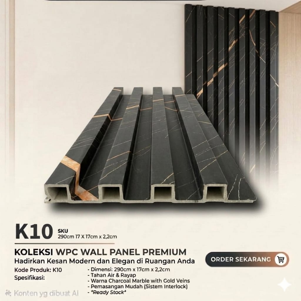 WPC Wall Panel Premium K10 - Charcoal Marble Gold Veins