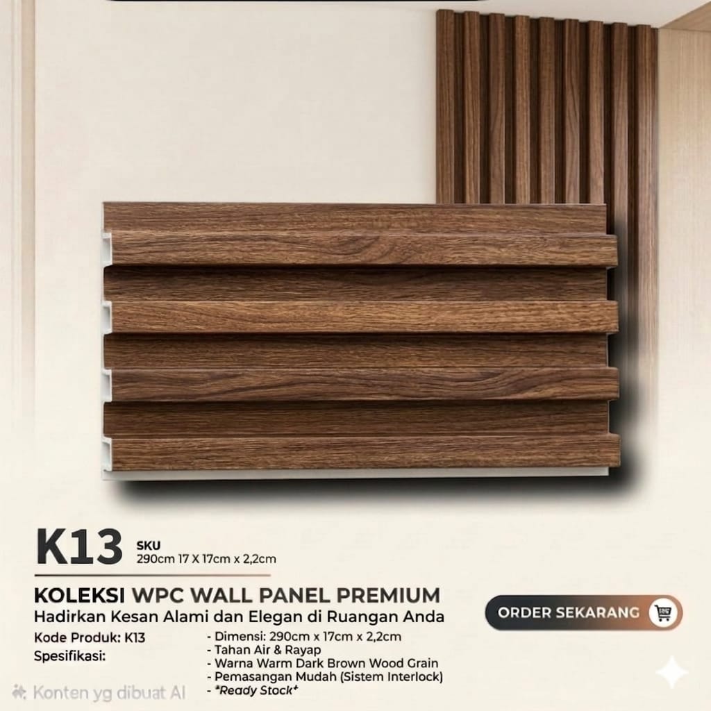 WPC Wall Panel Premium K13 - Warm Dark Brown Wood Grain