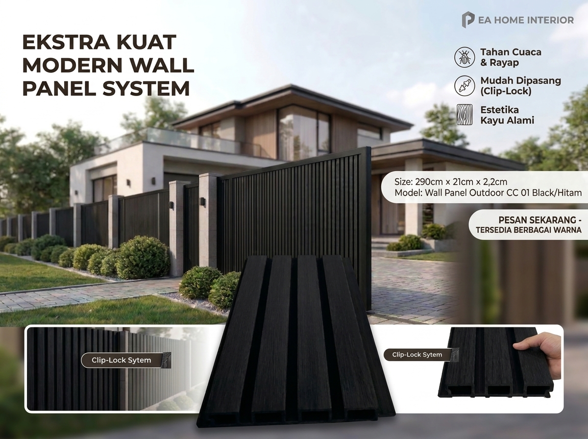 Wall Panel Outdoor - Black Hitam-Modern Clip Lock System