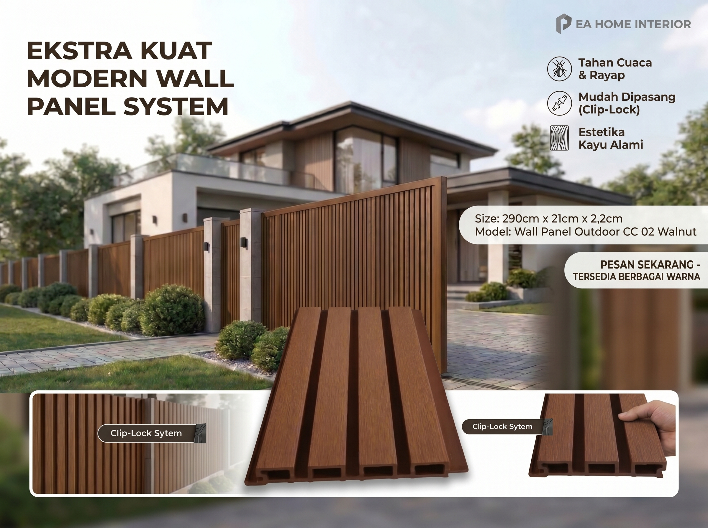 Wall Panel Outdoor CC 02 Walnut - Modern Clip Lock System