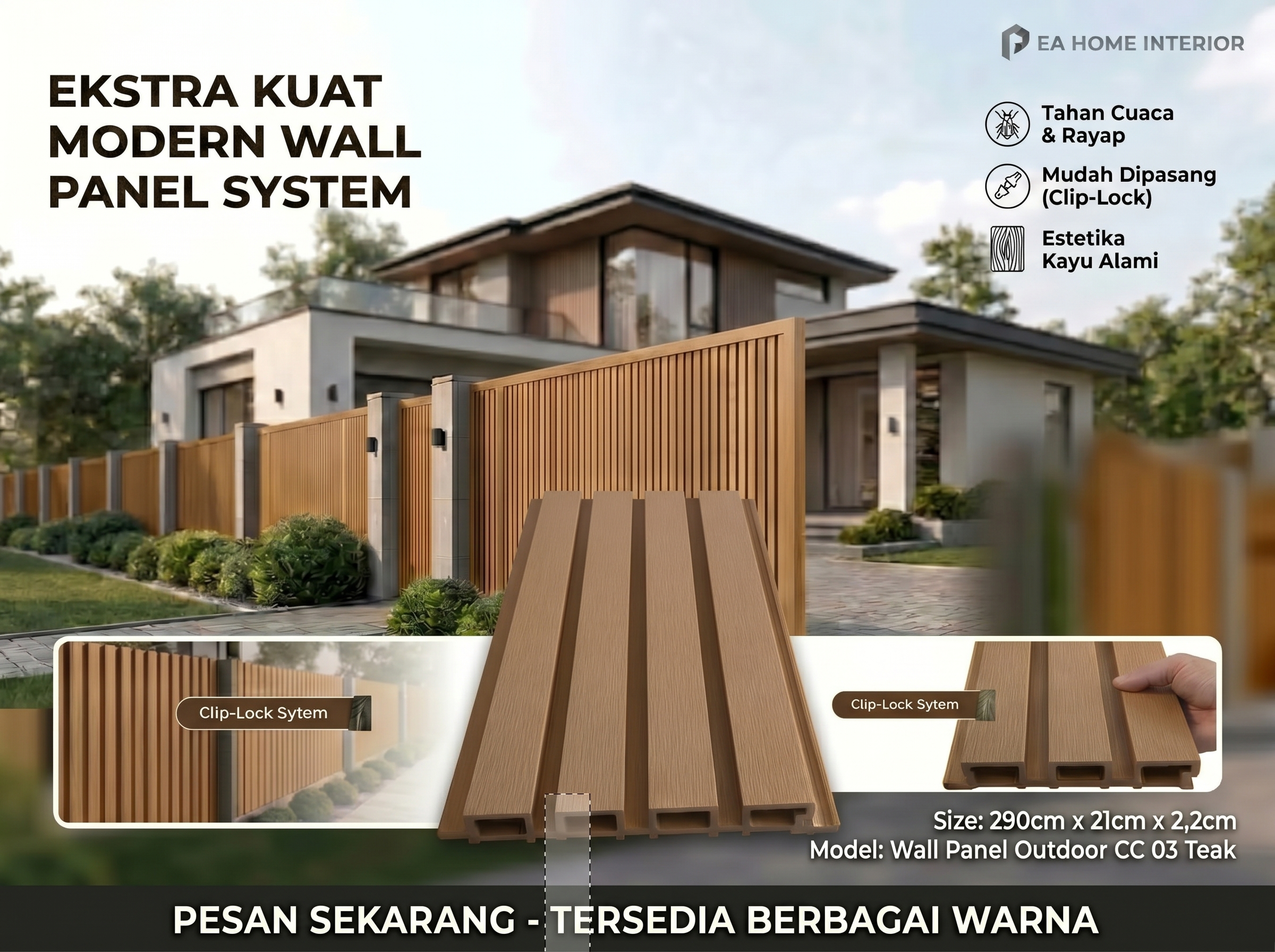 Wall Panel Outdoor CC 03 Teak - Modern Clip Lock System