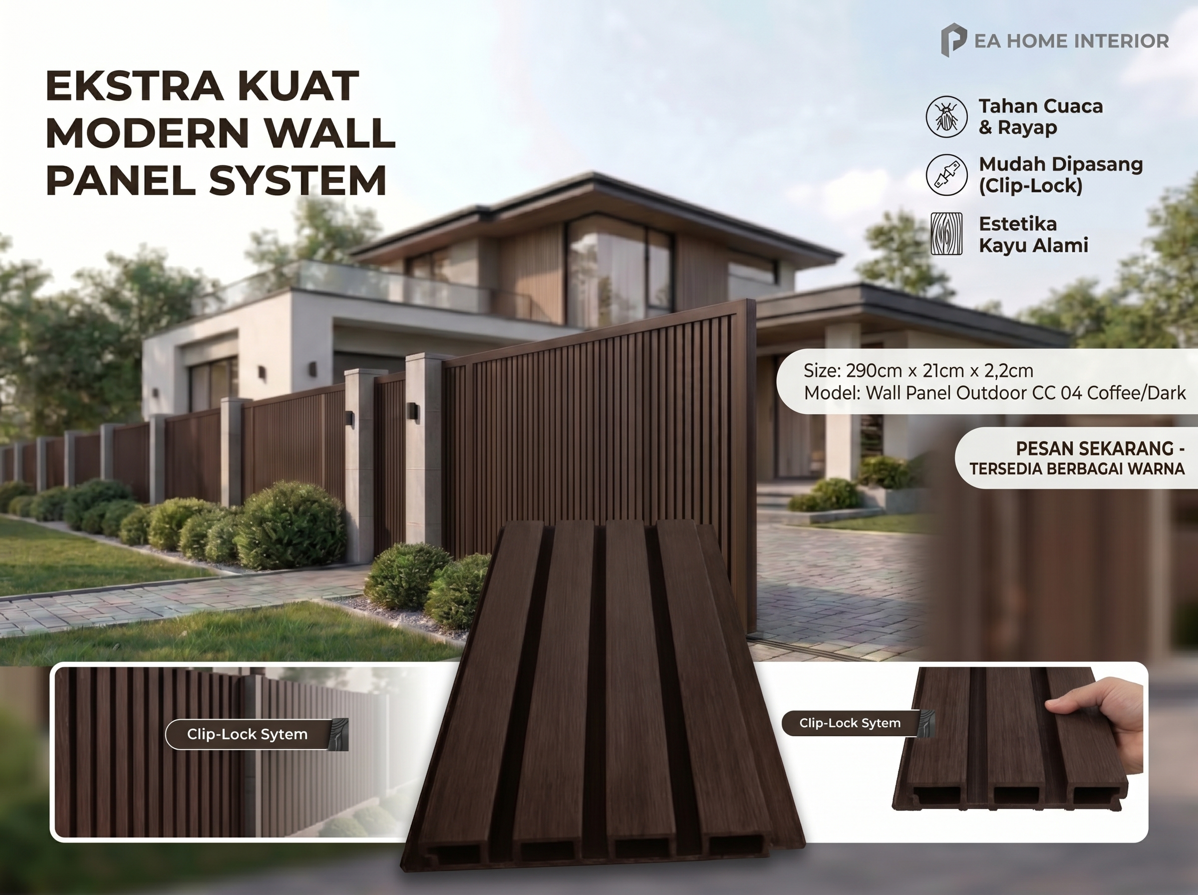 Wall Panel Outdoor CC 04 Coffee/Dark - Modern Clip Lock System
