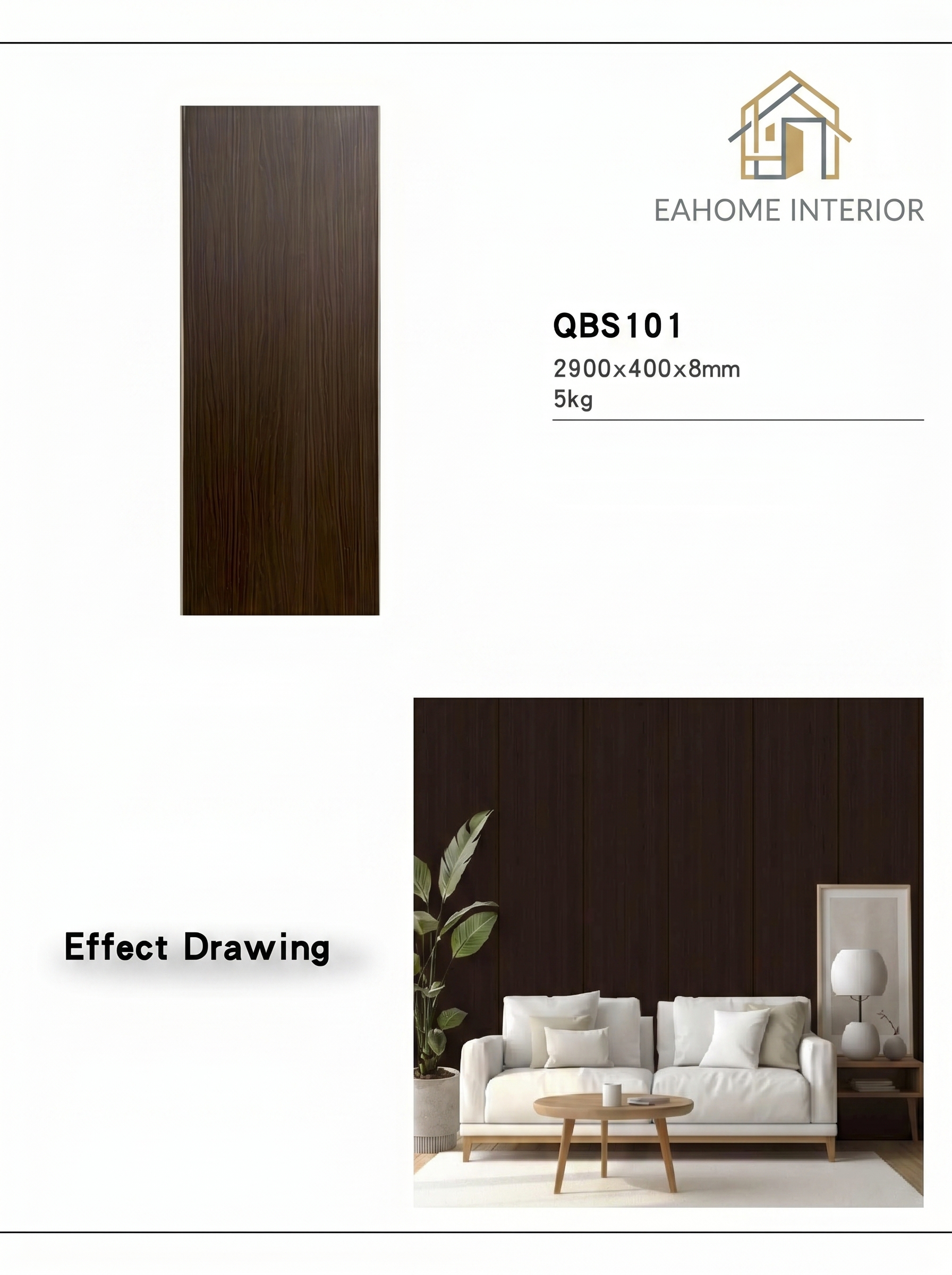 PVC Wallboard QBS101 Dark Wood - Panel Dinding PVC 2900x400x8mm Motif Kayu Elegan