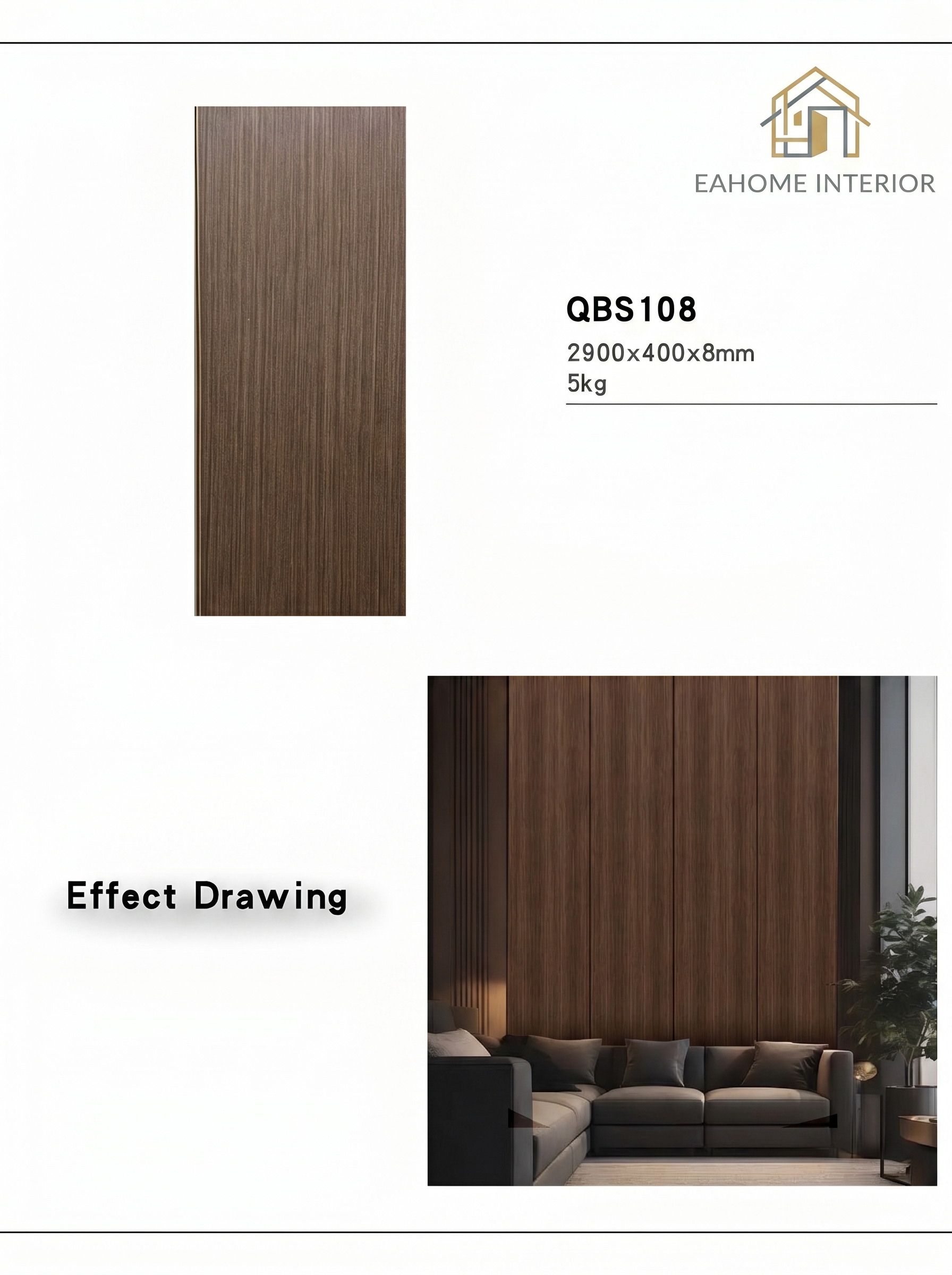 PVC Wallboard QBS108 Dark Brown Wood - Panel Dinding PVC 2900x400x8mm Motif Kayu Gelap Premium