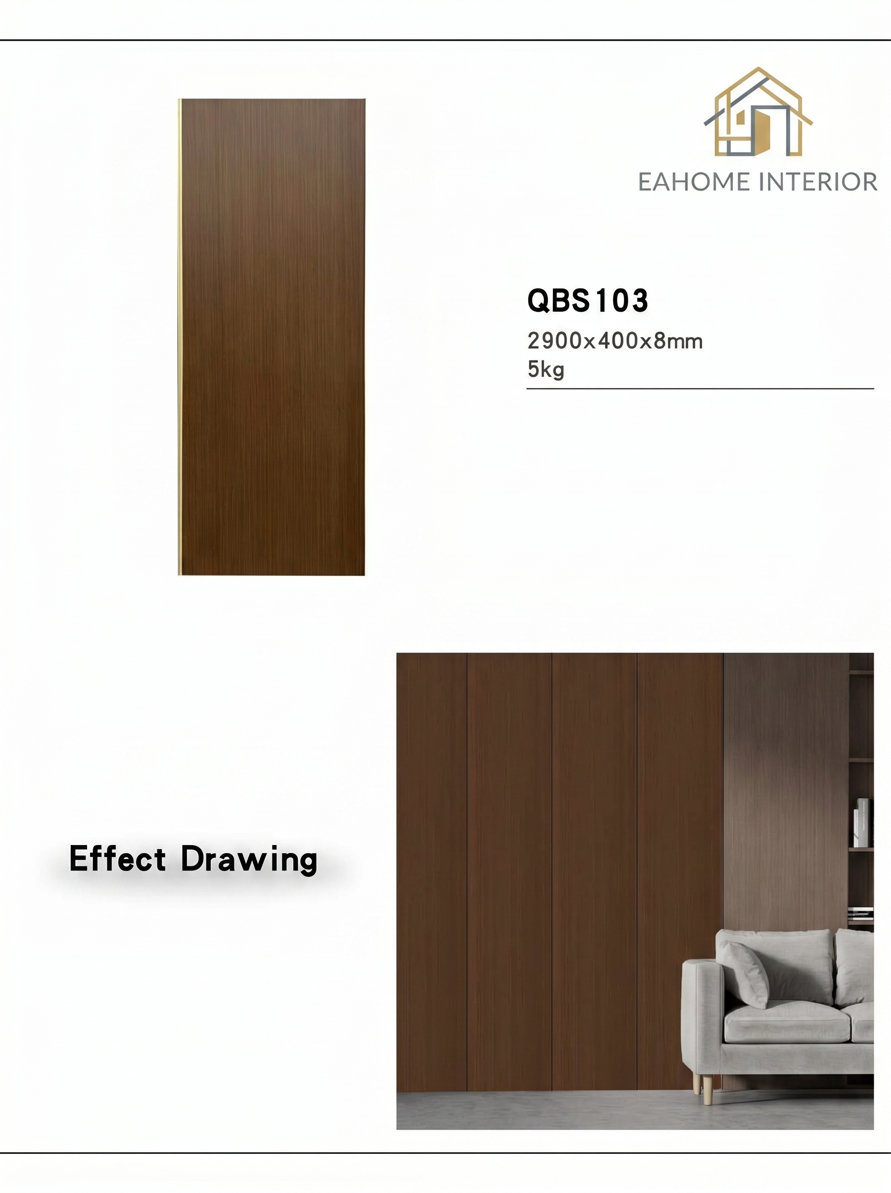 PVC Wallboard QBS103 Brown Wood - Panel Dinding PVC 2900x400x8mm Motif Kayu Medium Elegan