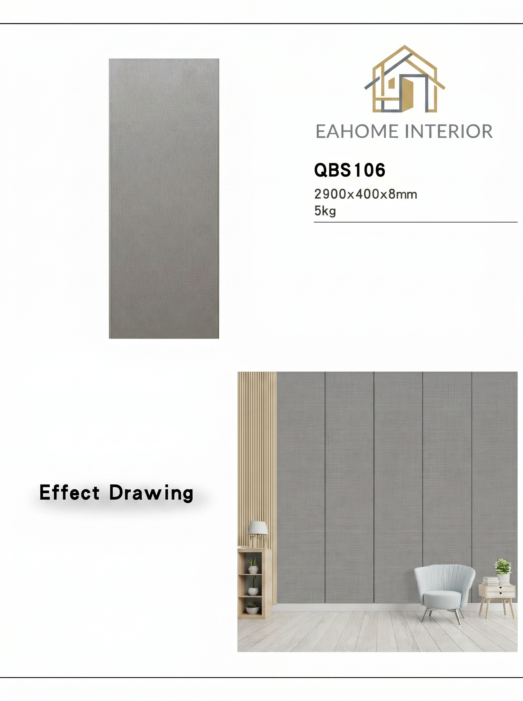 PVC Wallboard QBS106 Light Gray Linen - Panel Dinding PVC Tekstur Kain 2900x400x8mm Modern Minimalis