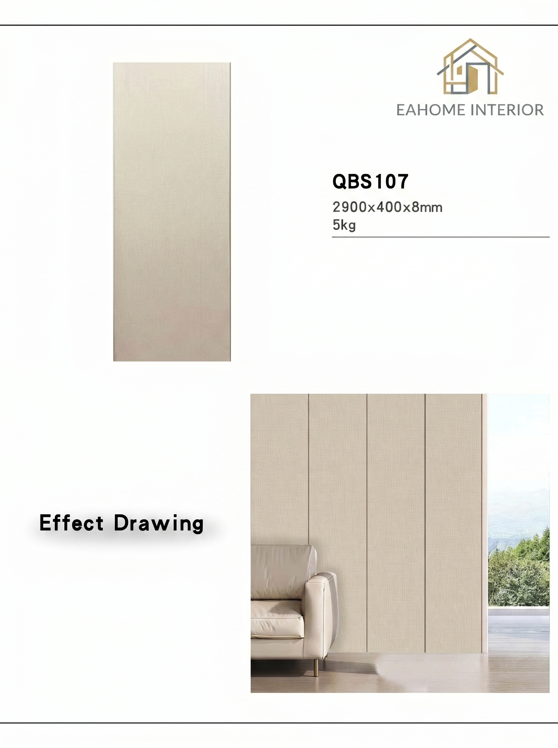 PVC Wallboard QBS107 Cream Linen - Panel Dinding PVC Tekstur Kain 2900x400x8mm Minimalis Modern