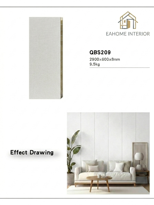 PVC Walboard QBS209 White Linen - Panel Dinding PVC 2900x600x8mm Motif Putih Tekstur Premium